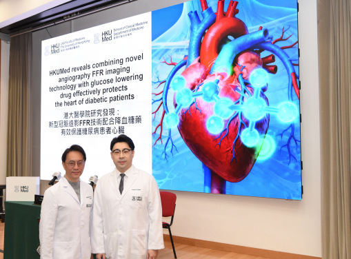 港大醫學院發現caFFR技術配合降血糖藥有效保護糖尿病患者心臟。圖中為領導此研究的姚啟恒教授（左）及其團隊成員宣皓晨醫生。